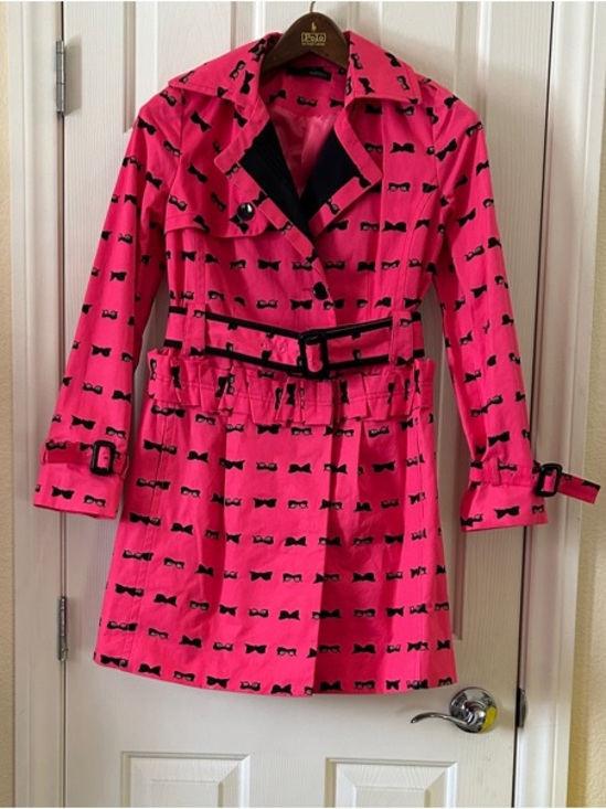 Zucozz Jackets & Blazers - ZUCOZZ Hot Pink Belted Trench Coat with Sunglasses Print Size Small